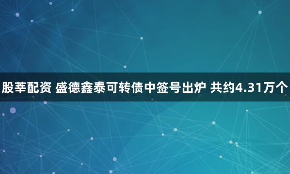 股莘配资 盛德鑫泰可转债中签号出炉 共约4.31万个